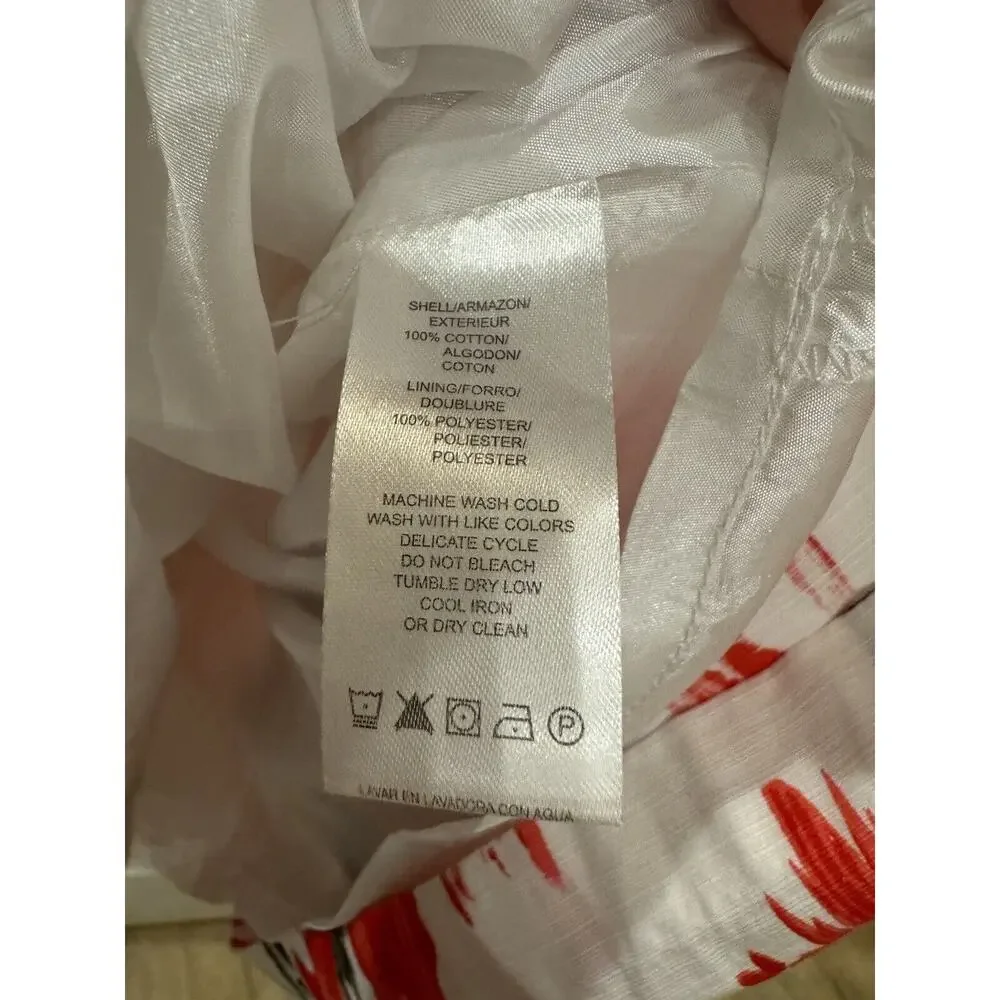 KENSIE Sleeveless Cotton Fit & Flare Women's M Summer Lined Mini Dress White Red - Picture 5 of 6